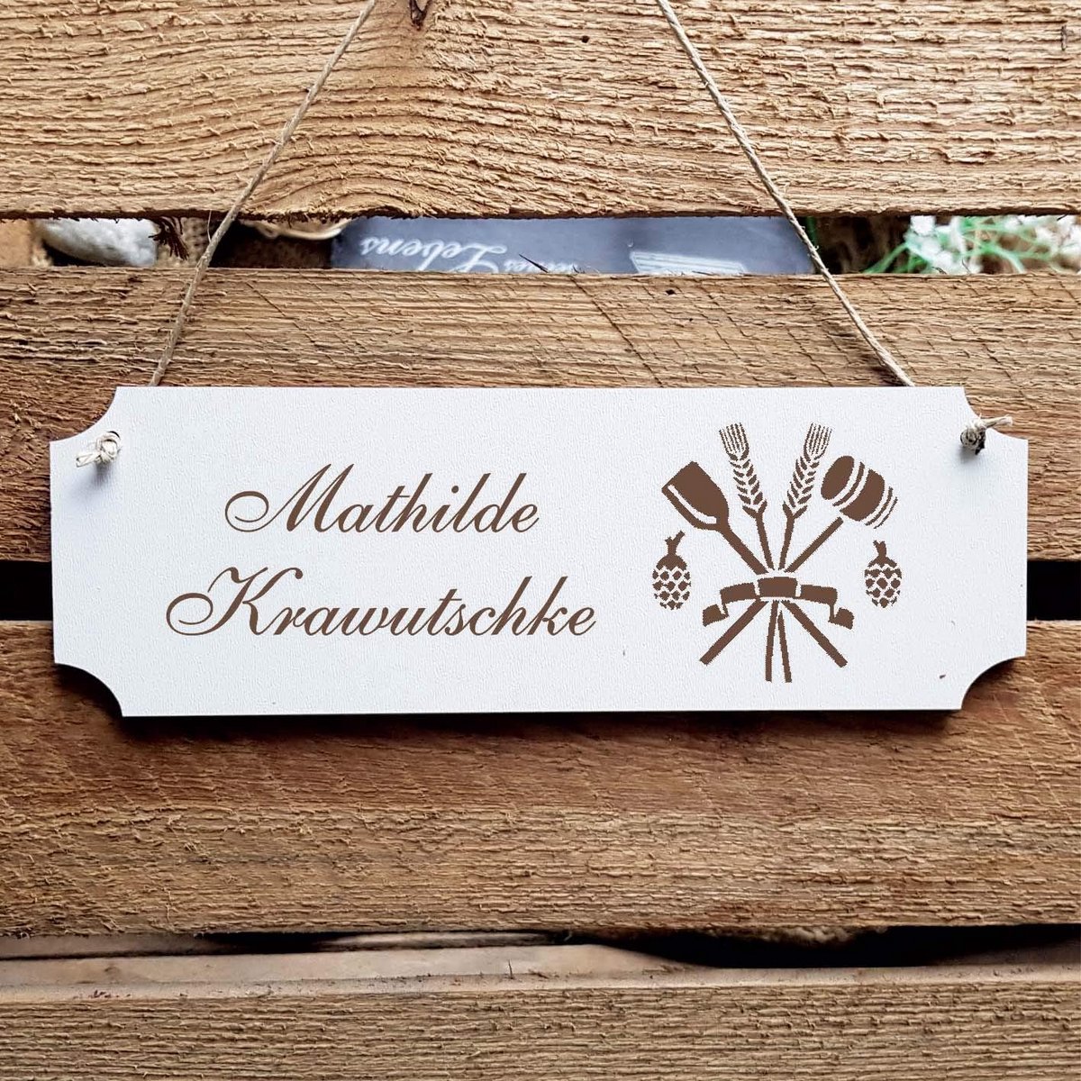 Gegraveerd Houten Deur- of Wandbord met Persoonlijke Tekst en Motif - Cadeau Idee
