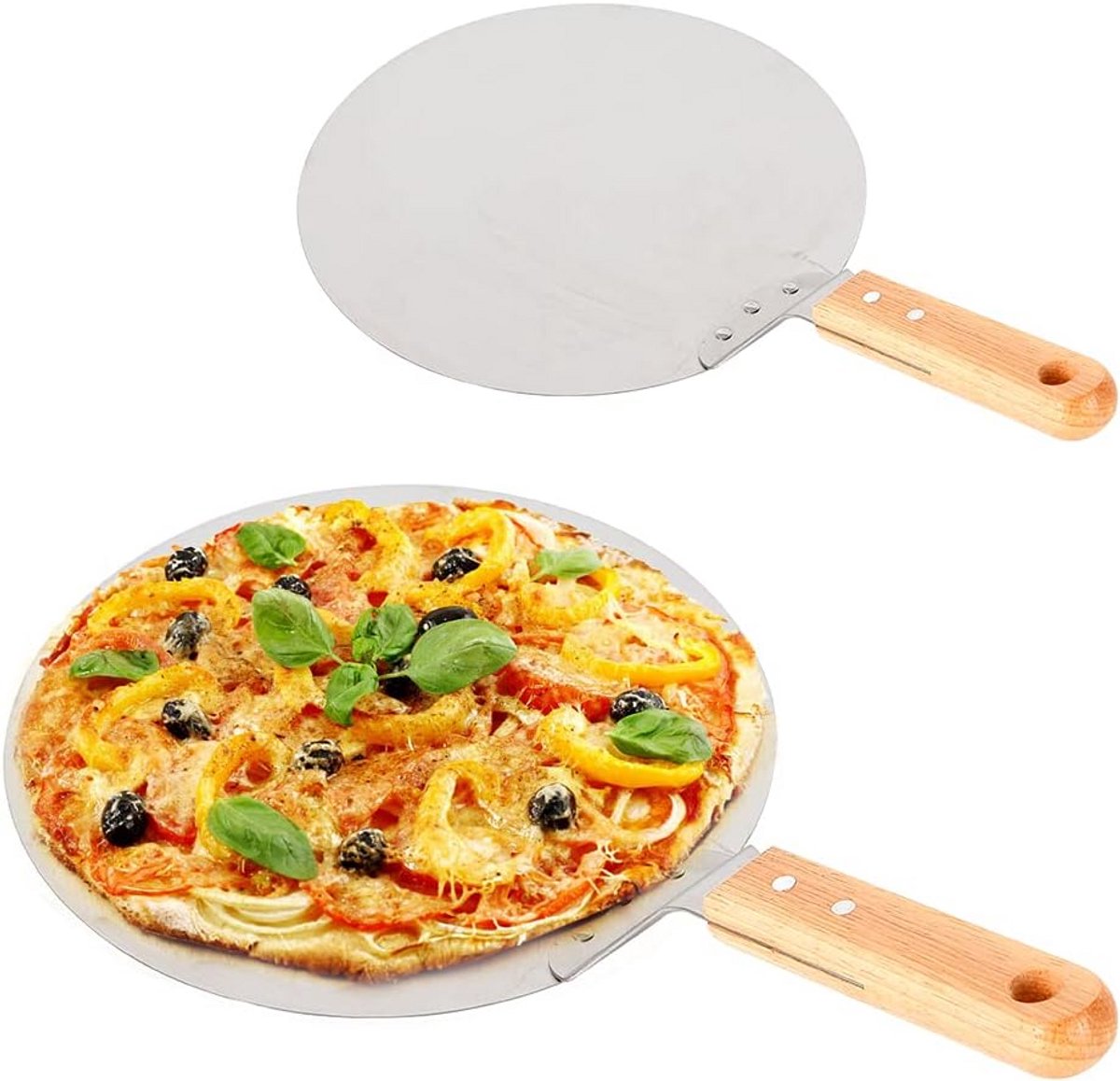 RVS Pizzaschep met Houten Handvat voor Pizzaoven en Bakken