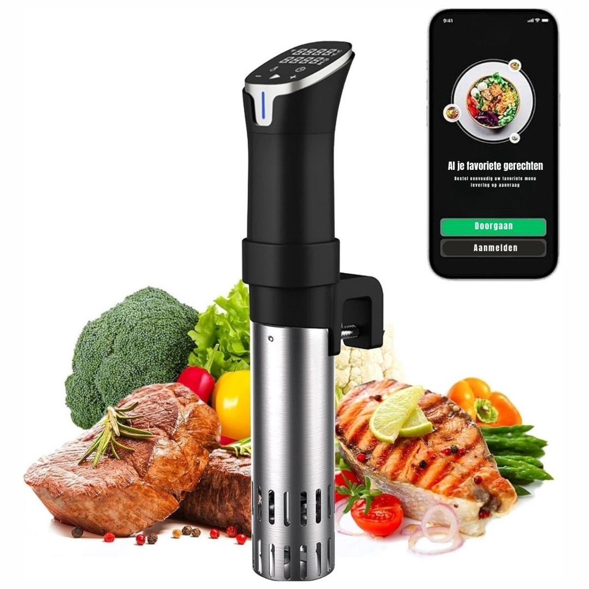 Aurixi® Sous Vide Stick - Sous Vide - Sous-Vide Stick - Zilver en Zwart - 43cm x 9cm x 39cm