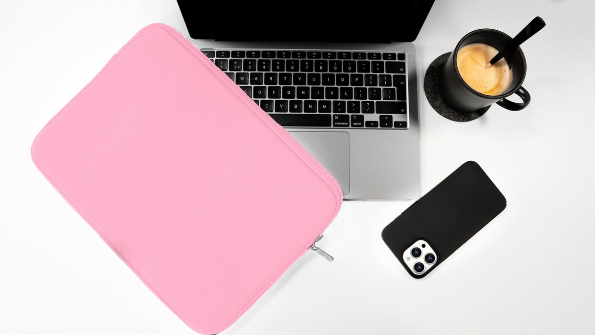 Roze laptophoes 13-14 inch waterafstotend schokabsorberend slank met zachte voering en ritssluiting - Afbeelding 4