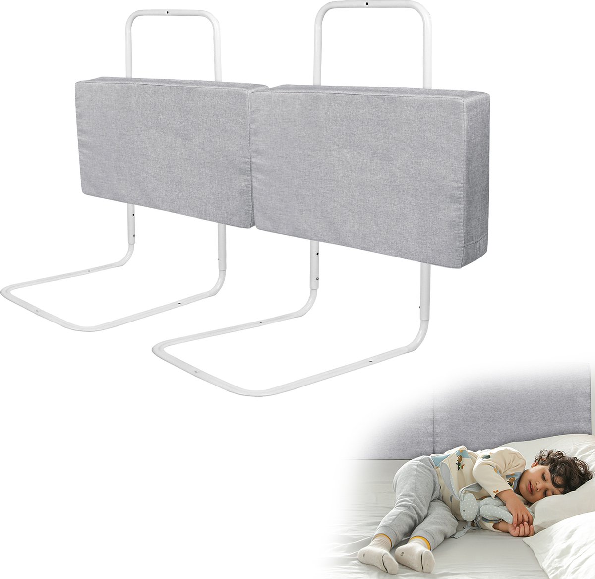 Froadp 2er 50 cm kinderbedhekje Bedhekje Bedbeschermingshekje voor kinderen Valbeveiliging Bed Kinderbedhekje 5-gaats in hoogte verstelbaar voor kinderbed & gezinsbed Grijs