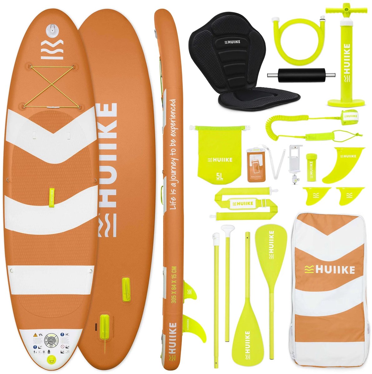 HUIIKE SUP Board - Opblaasbaar Paddle Board met Accessoires, Peddel, Vinnen, Pomp - Stand Up Paddle met Hoge Stabiliteit - 305 x 84 x 15 cm - Max. 130 kg
