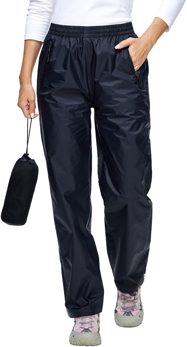 BUBW® Regenbroek Dames - Waterdicht & Ademend - Waterkolom 5.000 | 5.000 g/m² Ademend Vermogen - Met Reflecterende strepen - Inclusief opbergtas - Maat XL - Zwart