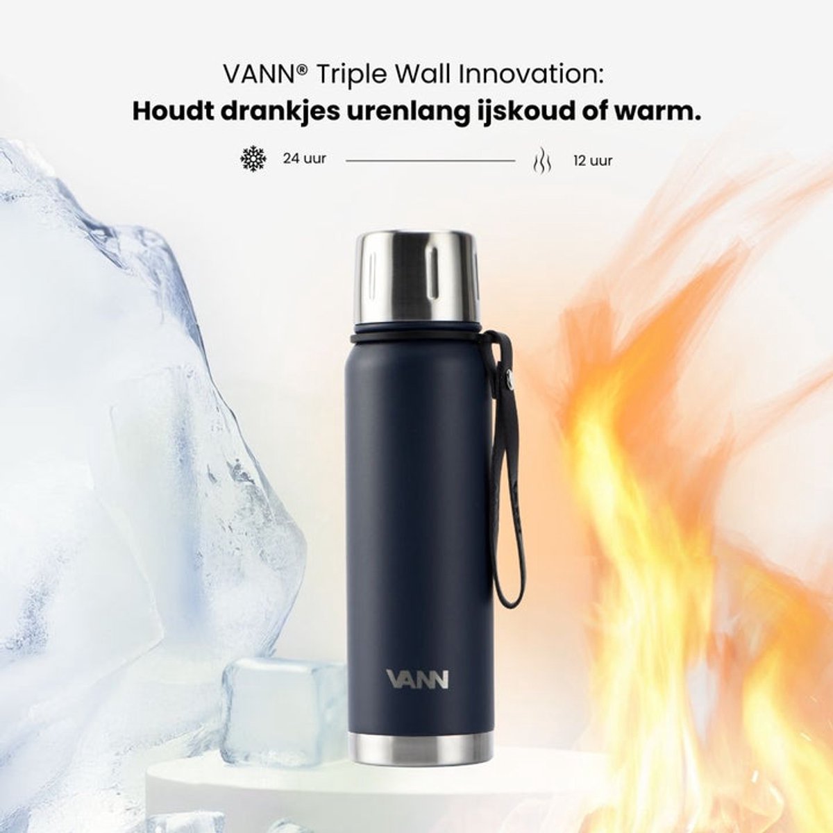 VANN® Kleine Thermoskan 500 ML – 3-Wandige RVS Thermosfles voor Koffie & Thee – 2-in-1 Dop als Beker – 100% Plasticvrij – Donkerblauw – VANN Ritual Thermos® — cadeau in Koken & Dineren - foto 5