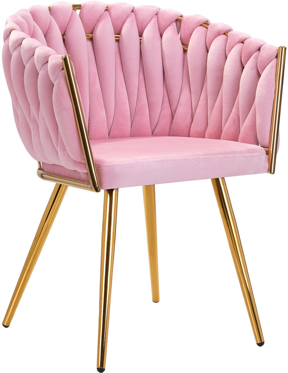 4Rico QS-GW06G Salonstoel Fluweel Roze – Luxe Make-upstoel – Velours – Goudkleurig Frame – Zonder Wielen