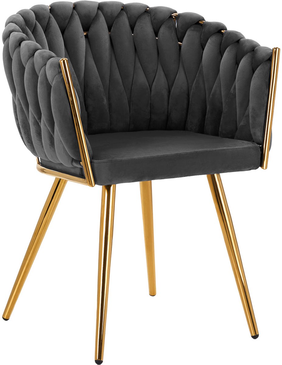 4Rico QS-GW06G Salonstoel Fluweel Grijs – Luxe Make-upstoel – Velours – Goudkleurig Frame – Zonder Wielen