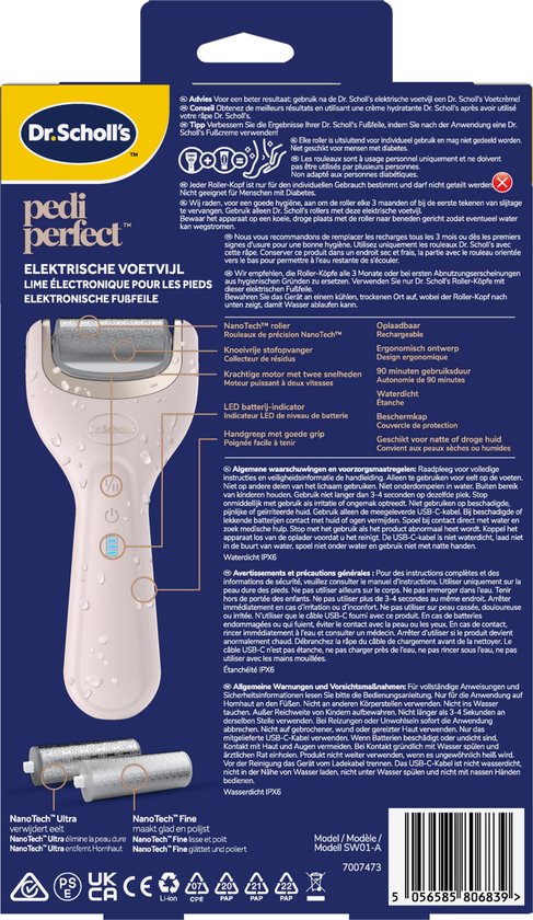 Dr. Scholl's Pedi Perfect Elektrische Voetvijl met Nano Technologie - Eeltvijl - Eeltverwijderaar - Draadloos - Oplaadbaar - Waterdicht