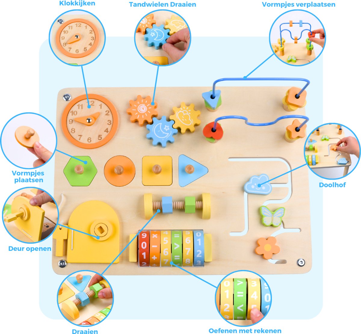 Mauzek® Activiteiten Tafel – Montessori speelgoed – Houten speelgoed – Educatief speelgoed – Interactieve speeltafel – Sensorisch speelgoed – Motoriek speelgoed – Activity center – Peuter speelgoed – Jongens–Meisjes– 1 jaar – 2 jaar – 3 jaar – 4 jaar — afbeelding 5