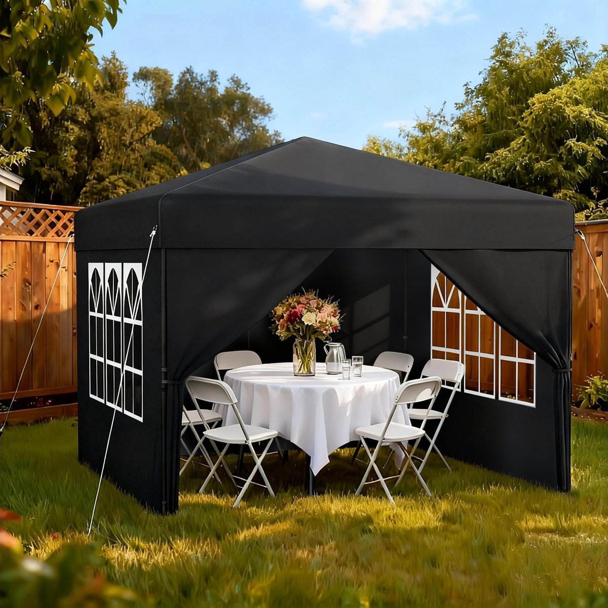 Aufun Opvouwbare Pop-up Paviljoen 3x3m -4 Zijwanden- Waterdicht, Winterbestendig, UV-bescherming-Höhe Verstellbar 240-260cm- Antraciet