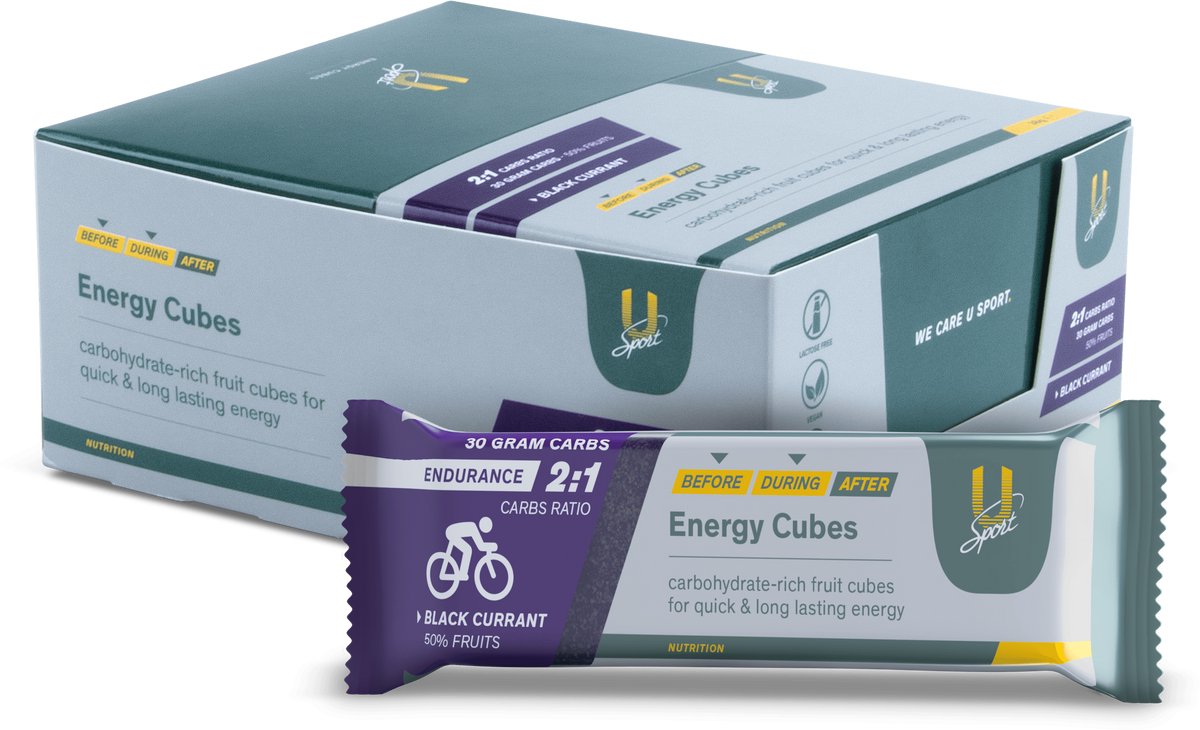 U-Sport Energy Cubes Endurance - Black Currant - 30g Koolhydraten - 2:1 Mix - 12 stuks - Cassis