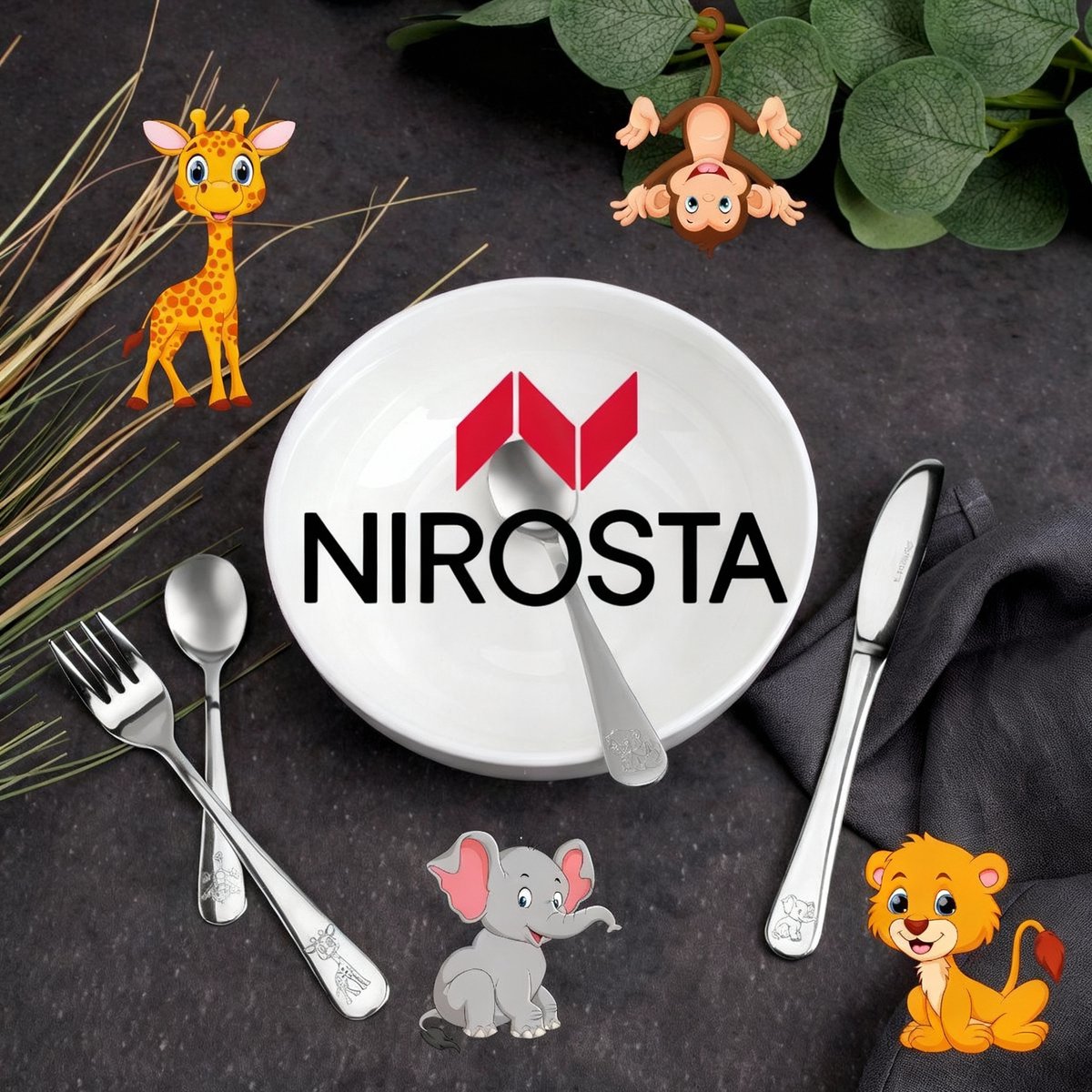 Nirosta 47211 Set van 4 kinderbestek, Vork, mes, grote en kleine kinderlepel, ergonomisch kinderbestek, Roestvrij staal, Zilver, 12,2 tot 17,5 cm
