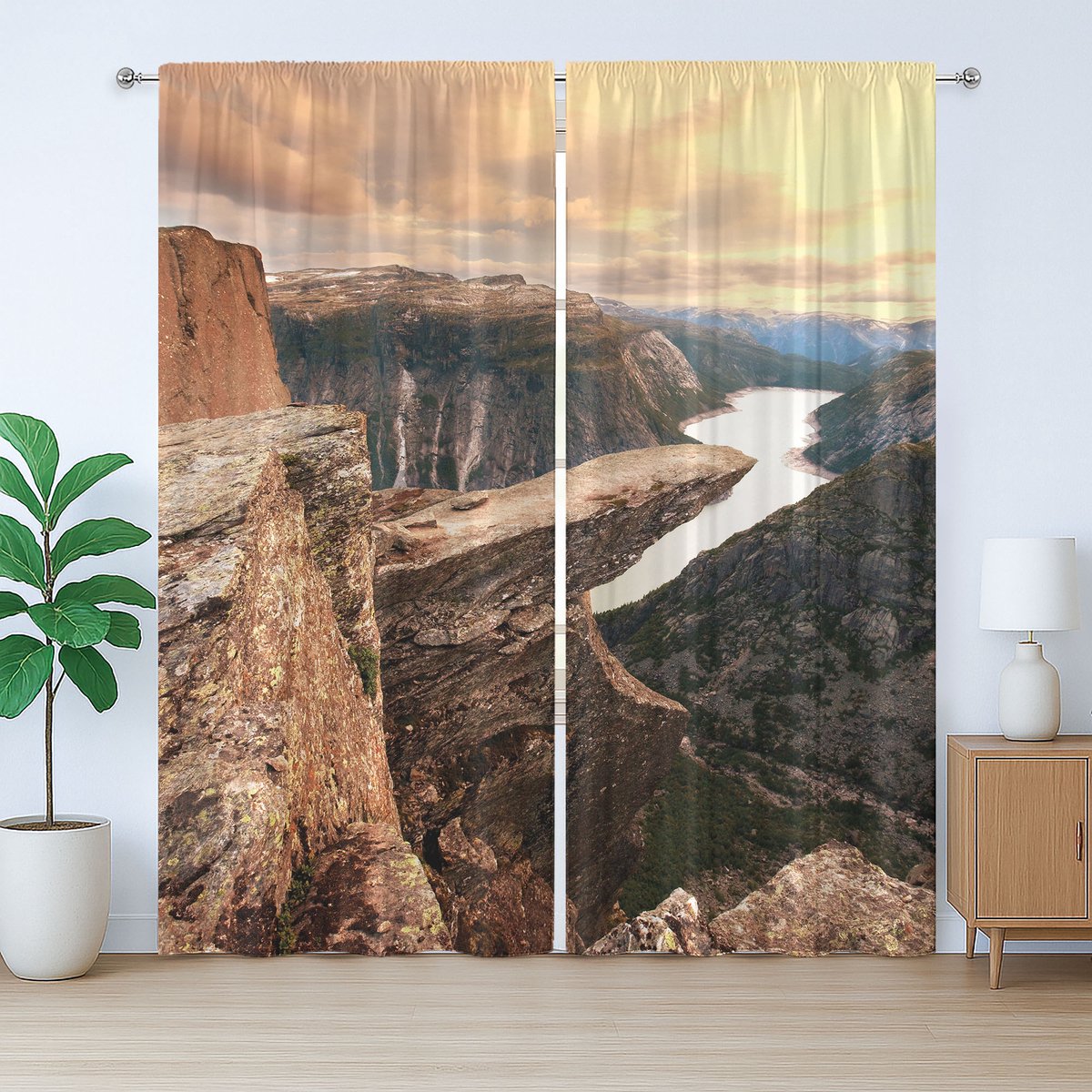 ABAKUHAUS Rustiek Berggordijn, Rivierkloof Noorwegen, met Bandjes, Lussen en Haken voor de Woonkamer, 280 x 245 cm, Bruingroen