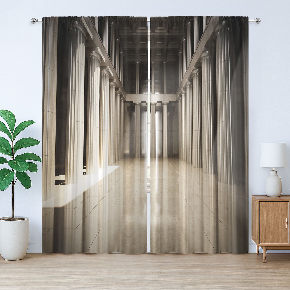 ABAKUHAUS Digitale rustieke gordijn, 3D-model kunstzuil, slaapkamergordijn met plooien, lussen en haken, 280 x 245 cm, beige en bruin