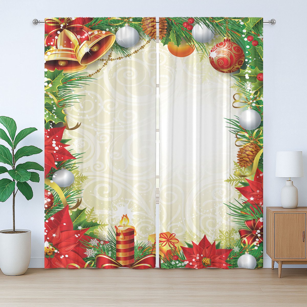 ABAKUHAUS Rustiek Nieuwjaarsgordijn, Abstracte Kerstboom, Geplooid Gordijn voor de Slaapkamer met Lussen en Haken, 280 x 175 cm, Multicolor