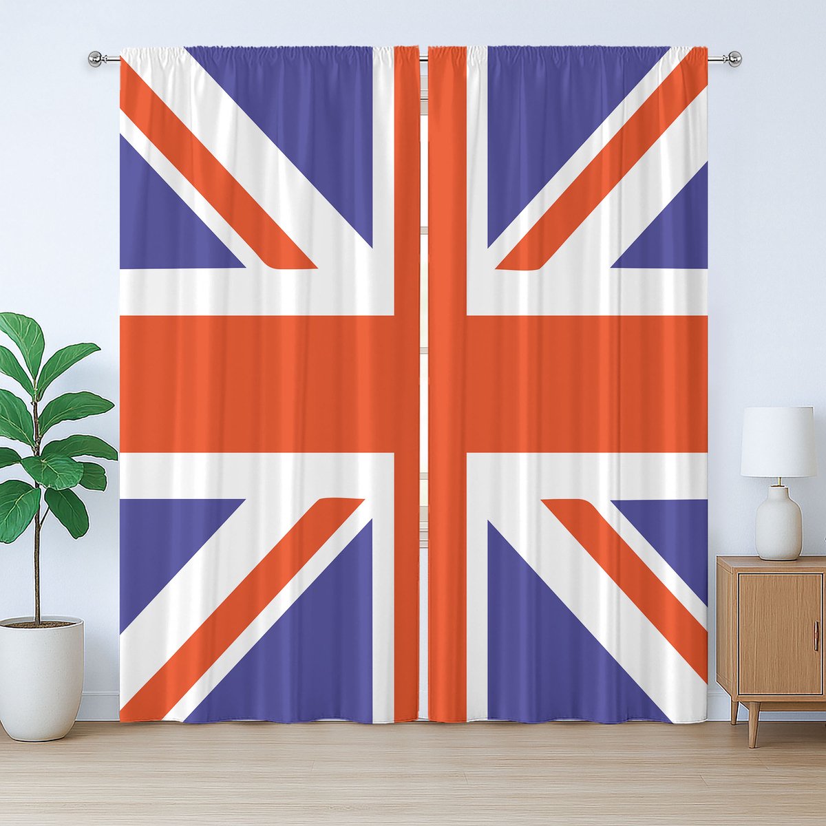 ABAKUHAUS Union Jack rustiek gordijn, symbool van Britse loyaliteit, met lussen en haken voor de woonkamer, 280 x 260 cm, koningsblauw wit