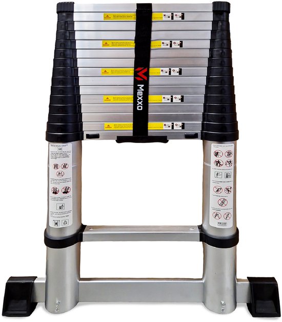 Mexxo telescoopladder 4,70 meter - uitschuifbare ladder - aluminium - met stabilisatiebalk