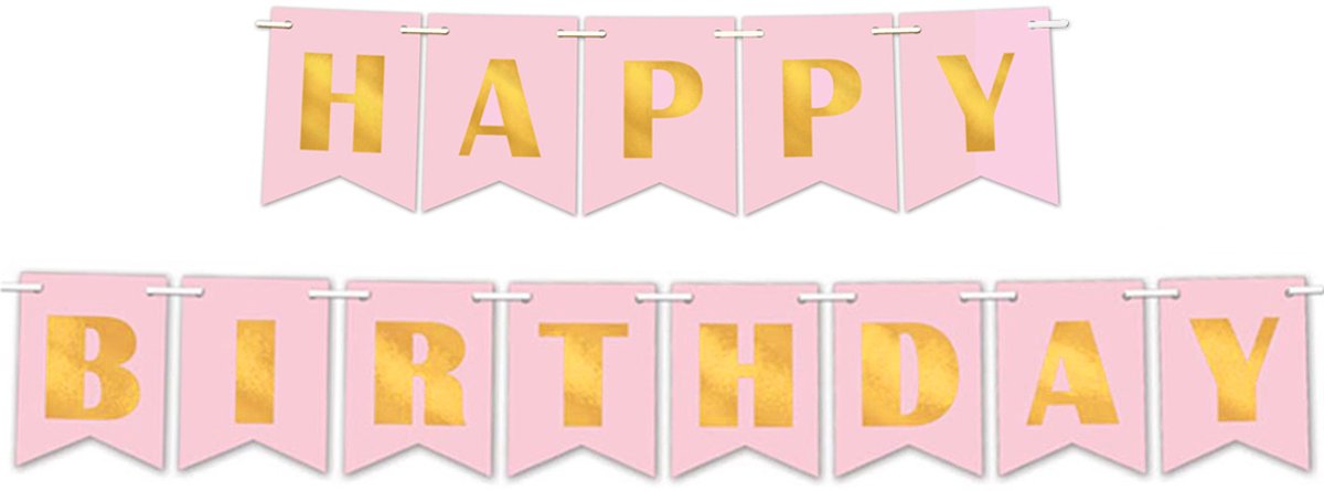 360 DEGREES - Papieren Happy Birthday slinger poederroze en metallic goud 15 cm x 3 m