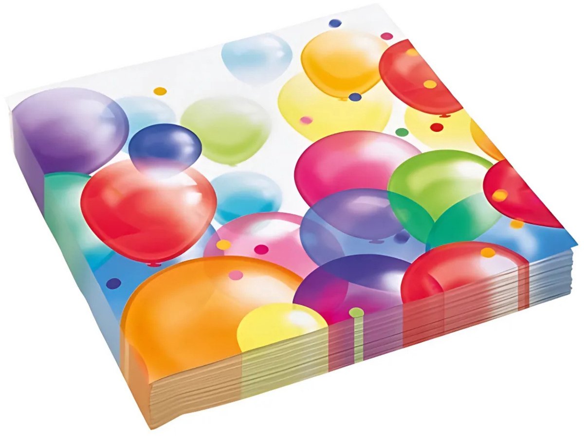 Servetten - verjaardag ballonnen print - 100x - 33x33 cm - feest versiering - wegwerpservetten