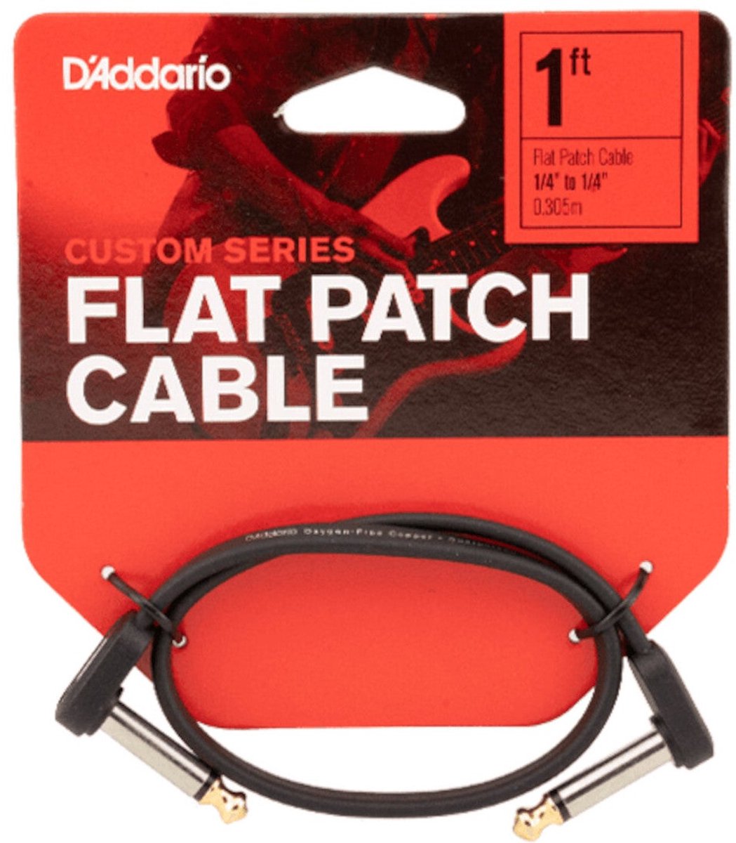 D'Addario PW-FPRR-01 Flat Patch Cable Flat patchkabel voor gitaar/bas, 1ft Right Angle, Single PK