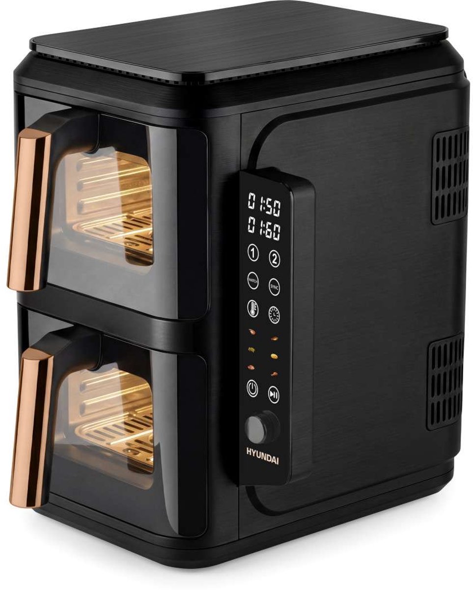 Hyundai Electronics - Dubbele Stack Airfryer - 2×5.2L - 2300W - Digitaal Bedieningspaneel