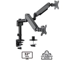 Gembird Bureau Monitorarm voor Dubbele Monitoren, 17–32 Inch, Tot 9 kg per Monitor, Volledige Beweging, 360° Rotatie, 35° Kantelbaar, 90° Zwenkbaar, VESA-compatibel, Ingebouwde Kabelbeheer, Zwart