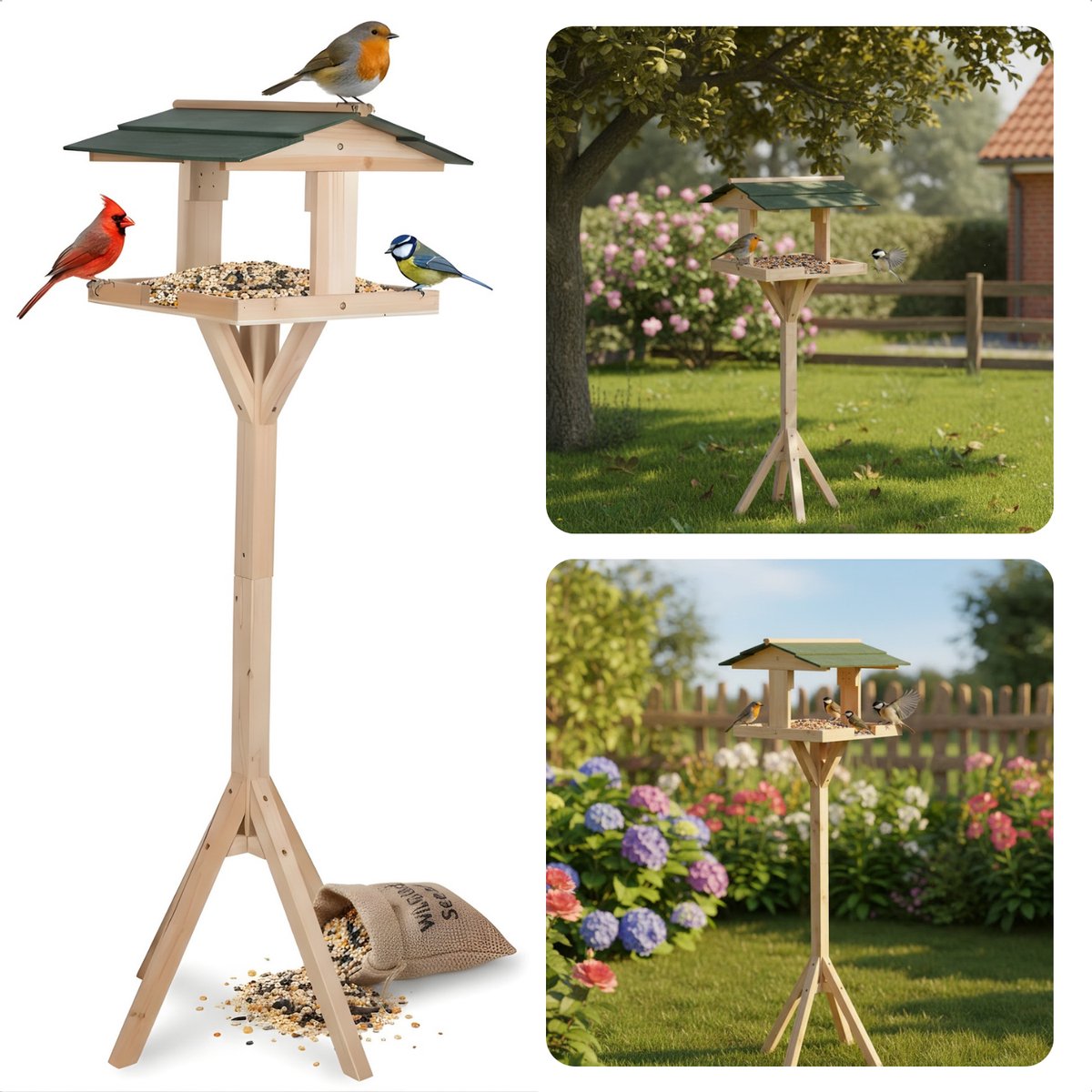 Cheqo® Vogelvoederhuisje op Paal - Vogelhuisje op Paal - Vogelvoederhuis op Paal - Vogelvoederstation - Vogelvoerhuisje - Vogelhuisje Tuin - Vogelhuisje Balkon - Vogelvoederhuisje Tuin - Vogelhuisje Buiten