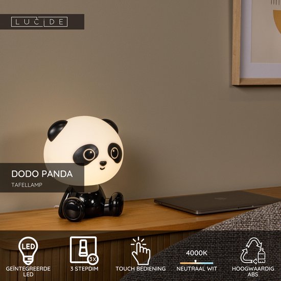 Lucide DODO PANDA - Nachtlamp Kinderkamer - LED 3 StepDim - 1x3W 4000K - Zwart — afbeelding 3