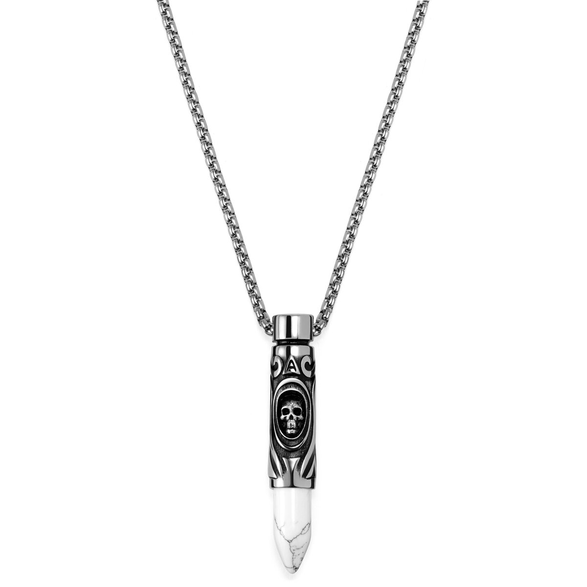Rico Zilverkleurige Ketting met Kogelhanger van Wit Turkoois met Schedel