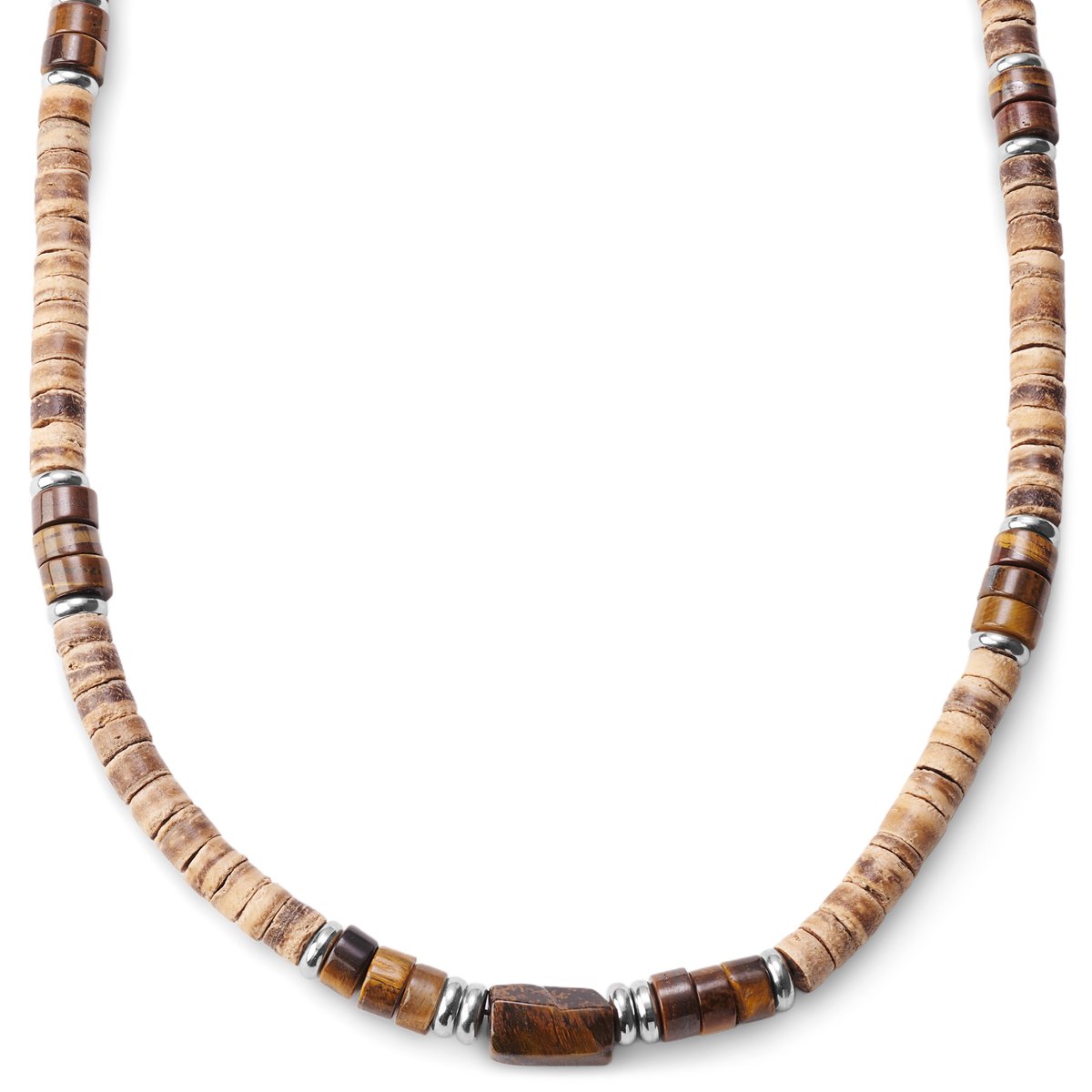 Surfer ketting met kokosnoot en tijgeroog