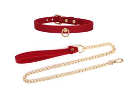Smart Moves - Smalle Siliconen Collar met Leash en Gouden Leiband - Rood
