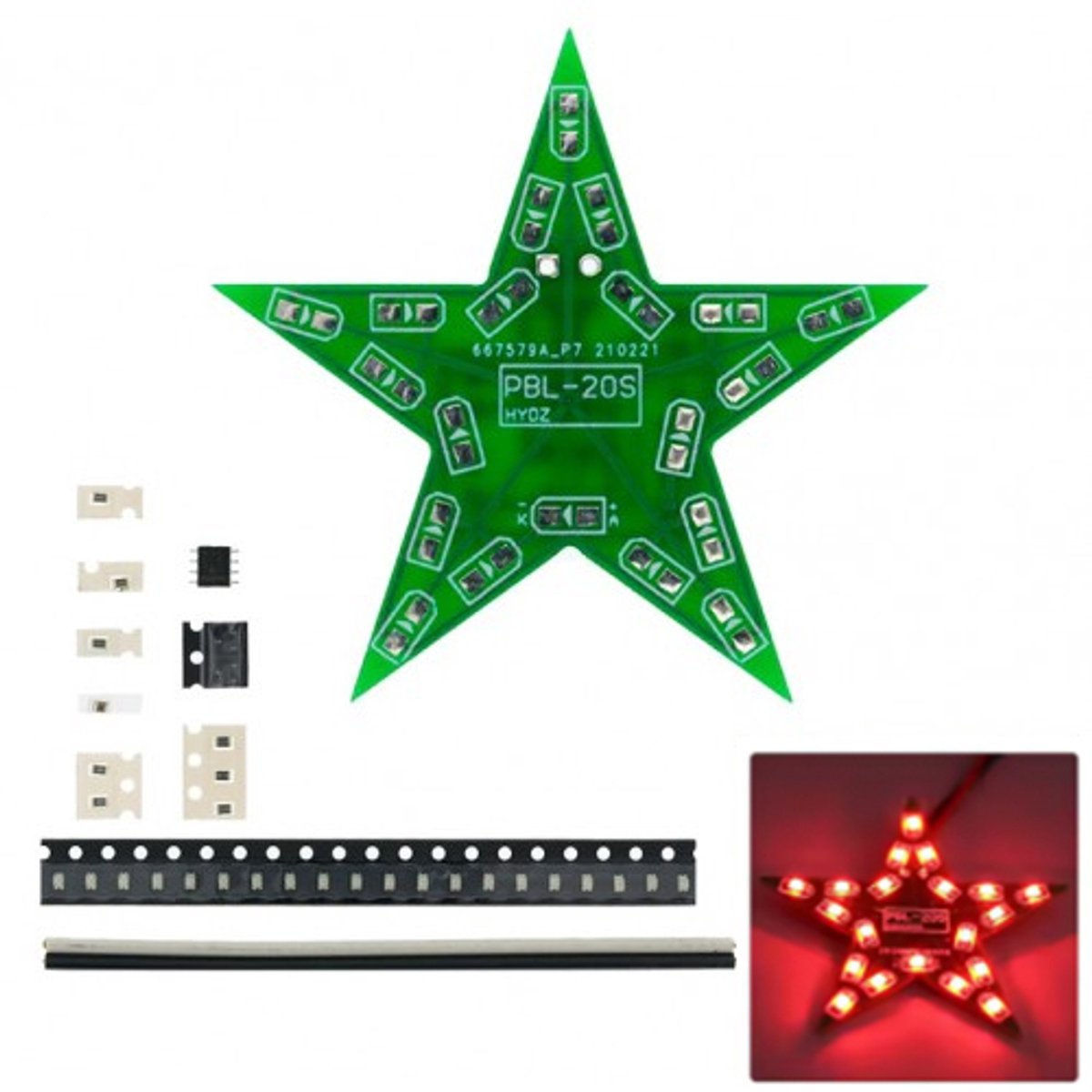 Bouwkit 5-Puntige Ster met 20 LED's DIY Kit in Rood, Groen of Blauw