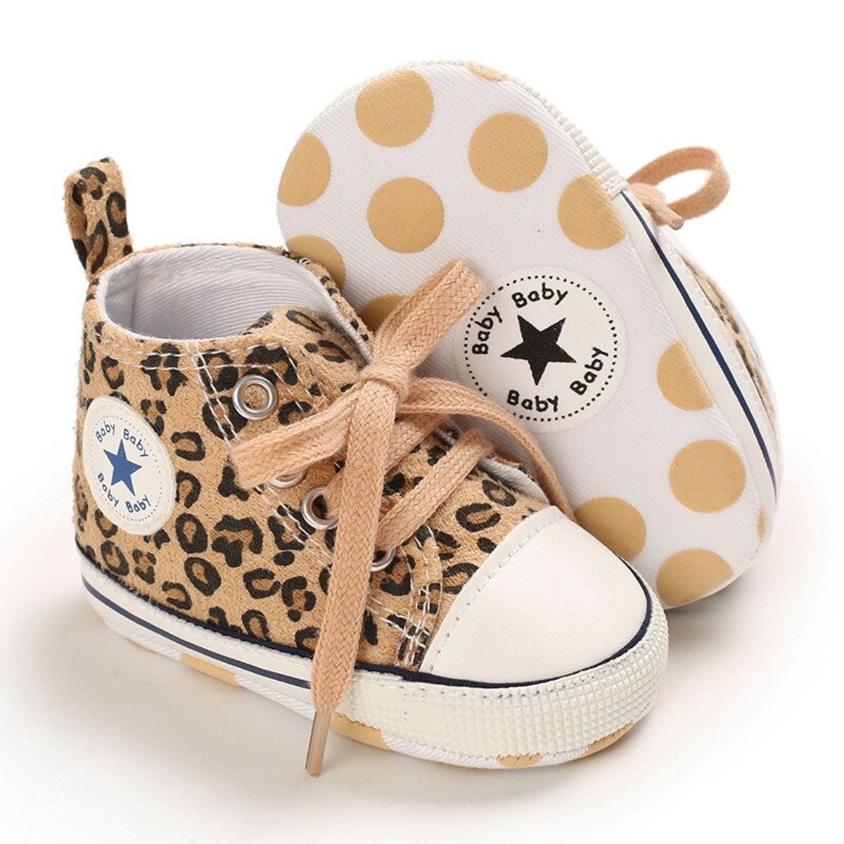 Ukkie Slofjes Baby Gympen Star Luipaard Maat 17 - Meisjes - Veters - Zachte zool - Anti Slip