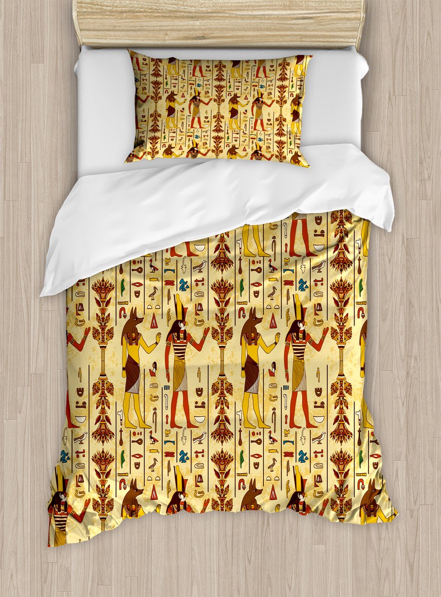 ABAKUHAUS Egyptisch dekbedovertrekset voor eenpersoonsbedden, grunge en retro, tijdloos, inclusief kussensloop, 130 x 200 cm