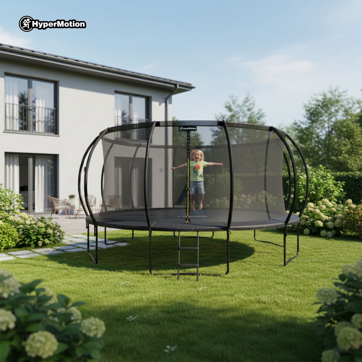 HyperMotion Kindertuintrampoline 3+, trampoline met ladder en binnennet voor huis en tuin, kinderspeelplaats, kindertrampoline, dubbele poten, 487 cm, 16 ft — afbeelding 19