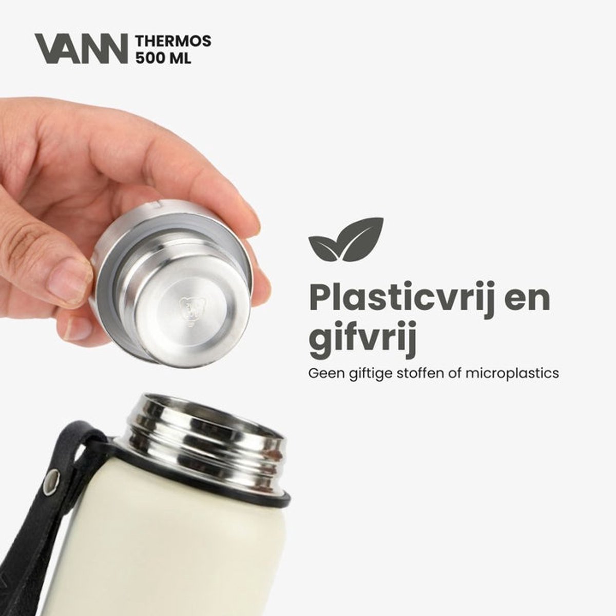 VANN® Kleine Thermoskan 500 ML – 3-Wandige RVS Thermosfles voor Koffie & Thee – 2-in-1 Dop als Beker – 100% Plasticvrij – Off-white – VANN Ritual Thermos® — cadeau in Koken & Dineren - foto 6