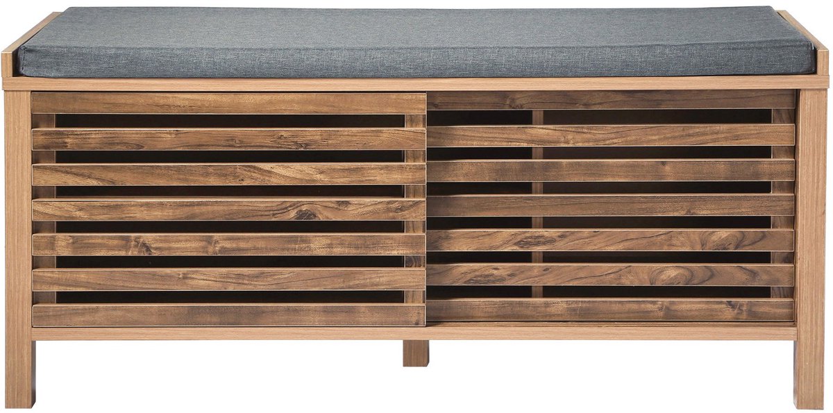 CALICOSY - Schoenenbank met 2 schuifdeuren en open latten L112 cm - LIAM
