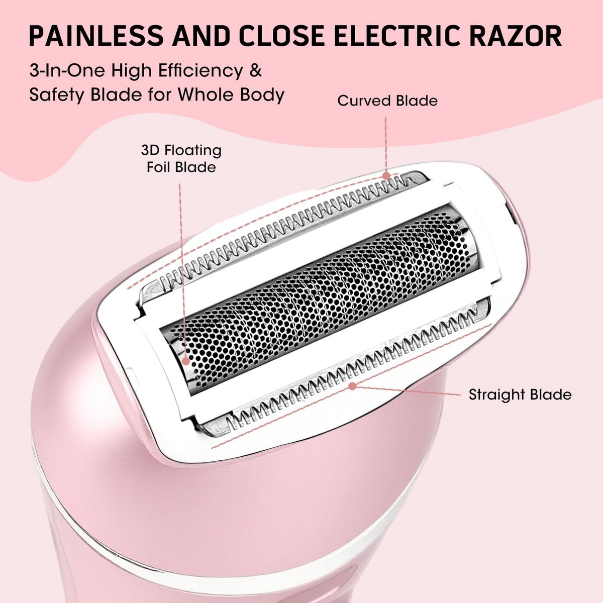 2026 Nieuw 7 in 1 Ladyshaves voor vrouwen - Elektrisch Scheerapparaat - Trimmer voor Vrouwen & Dames - Waterdichte - Zachte Trimmer Voor Lichaam En Gevoelige Zones - Voor Gezicht/Oksels/Benen/Bikinilijn - Roze — afbeelding 2