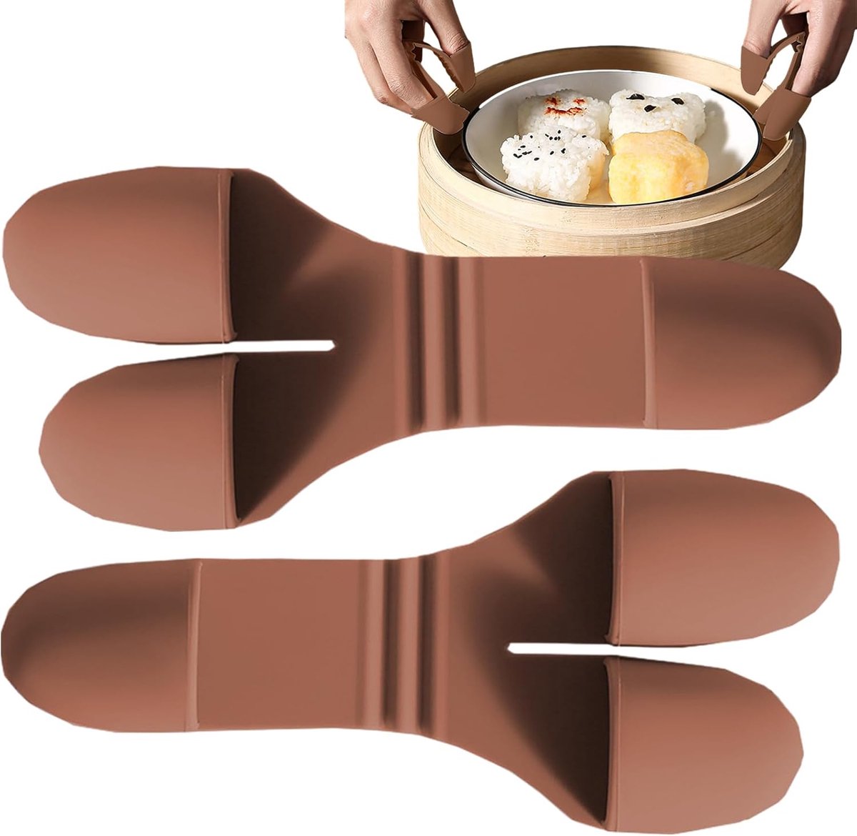 Mini Siliconen Ovenwanten Bruin, Antislip Vingerhoedjes met Drukknopfunctie, Kleine Keukenhandschoenen voor Koken Bakken Grillen