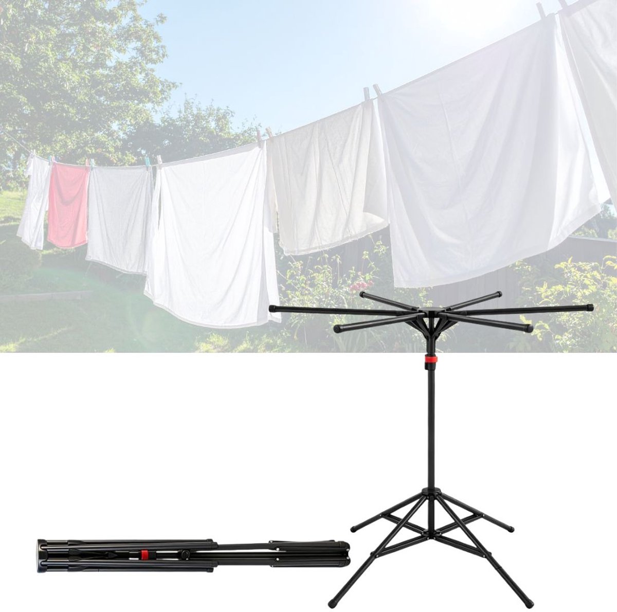 NBAP® Droogmolen met Voet voor Camping & Thuis - Wasrek Staand - Droogrek Inklapbaar - Zwart
