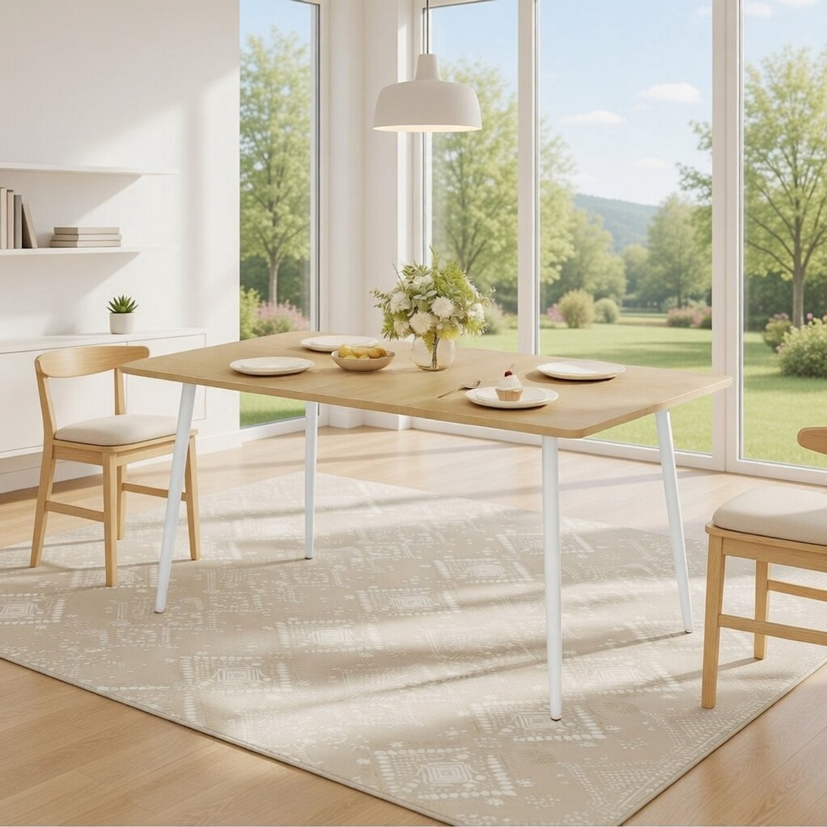 Landelijke Eettafel voor 4-6 personen - Hittebestendig Houten Tafelblad, Stijlvolle Keukentafel in Goudeiken en Wolkenwit - Stevig Metalen Frame, Krasbestendig, geschikte Montage - 75 x 140 x 75 cm...
