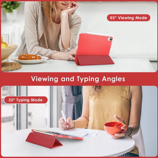 Casemania Stylus en Hoes Geschikt voor Apple iPad 2025 (A16) - Crimson Rood - Universeel Stylus Pen - Smart Cover met Pencil Slot Uitsparing — afbeelding 3