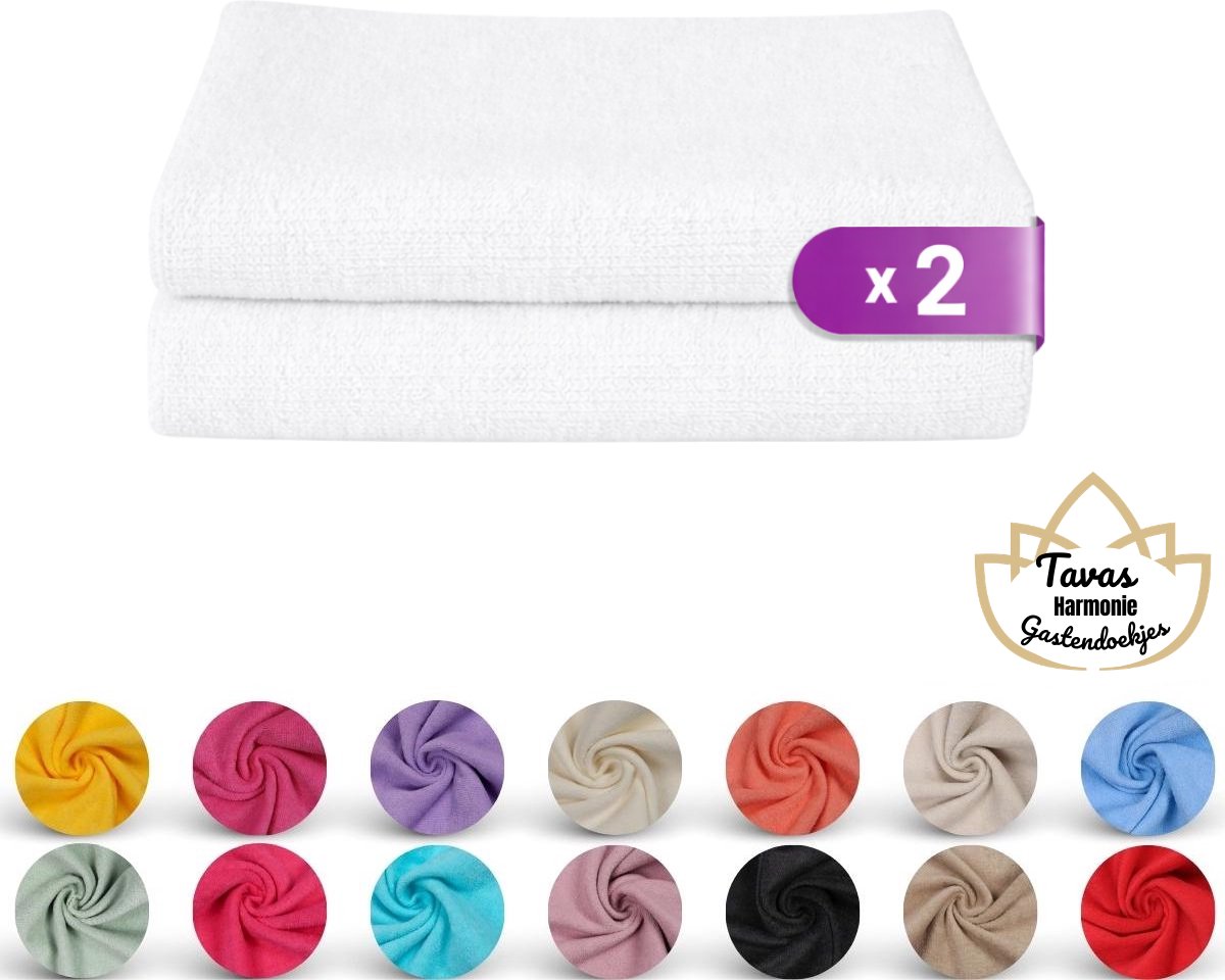 Tavas Harmonie Gastendoekjes 30x50 cm Wit Set van 2 100% Katoen Gastenhanddoek Rechthoek Handdoek Keuken Hotelkwaliteit Gastendoek