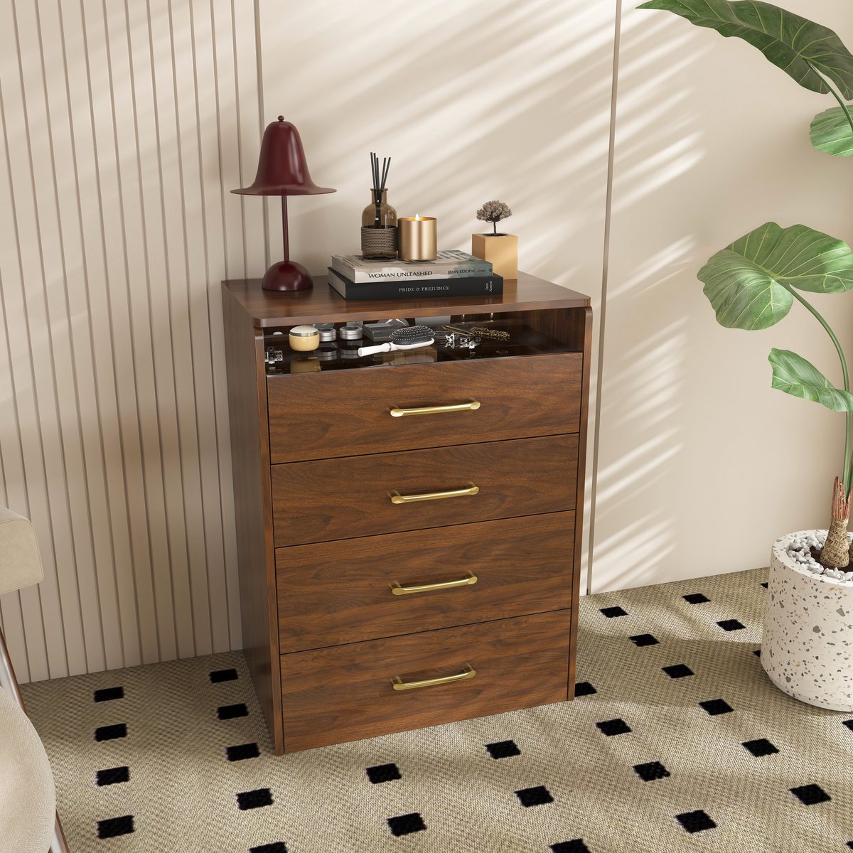 STILVORA Kaptafel 60 Cm – Opklapbare Spiegel – 3 In 1 Kaptafel Nachtkastje Kruk – 3 Laden