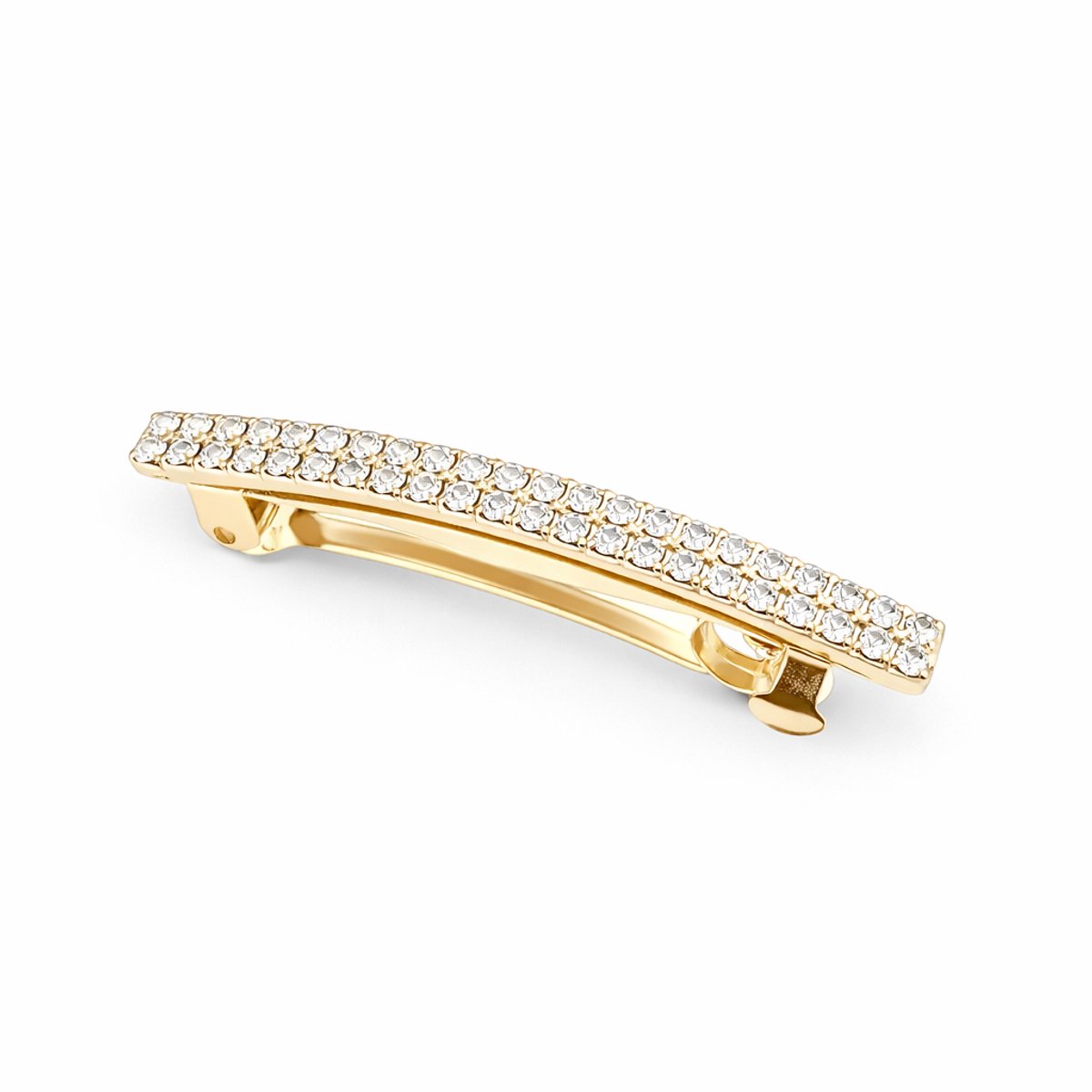 Goudkleurige haarspeld met 2 rijen strass met French Barrette clip lengte 6 cm