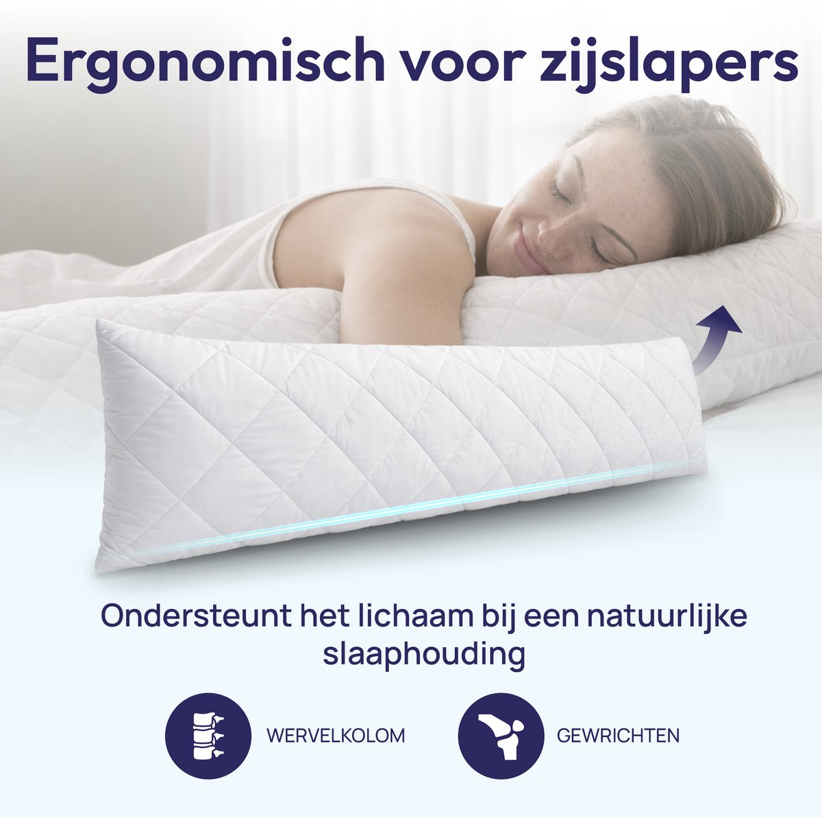 Comfeur Body Pillow - Ergonomisch - Zijslaapkussen, Zwangerschapskussen & Voedingskussen - Incl. Wasbare Kussensloop - Lichaamskussen met Wasbare Hoes - 40x145 cm – foto 3