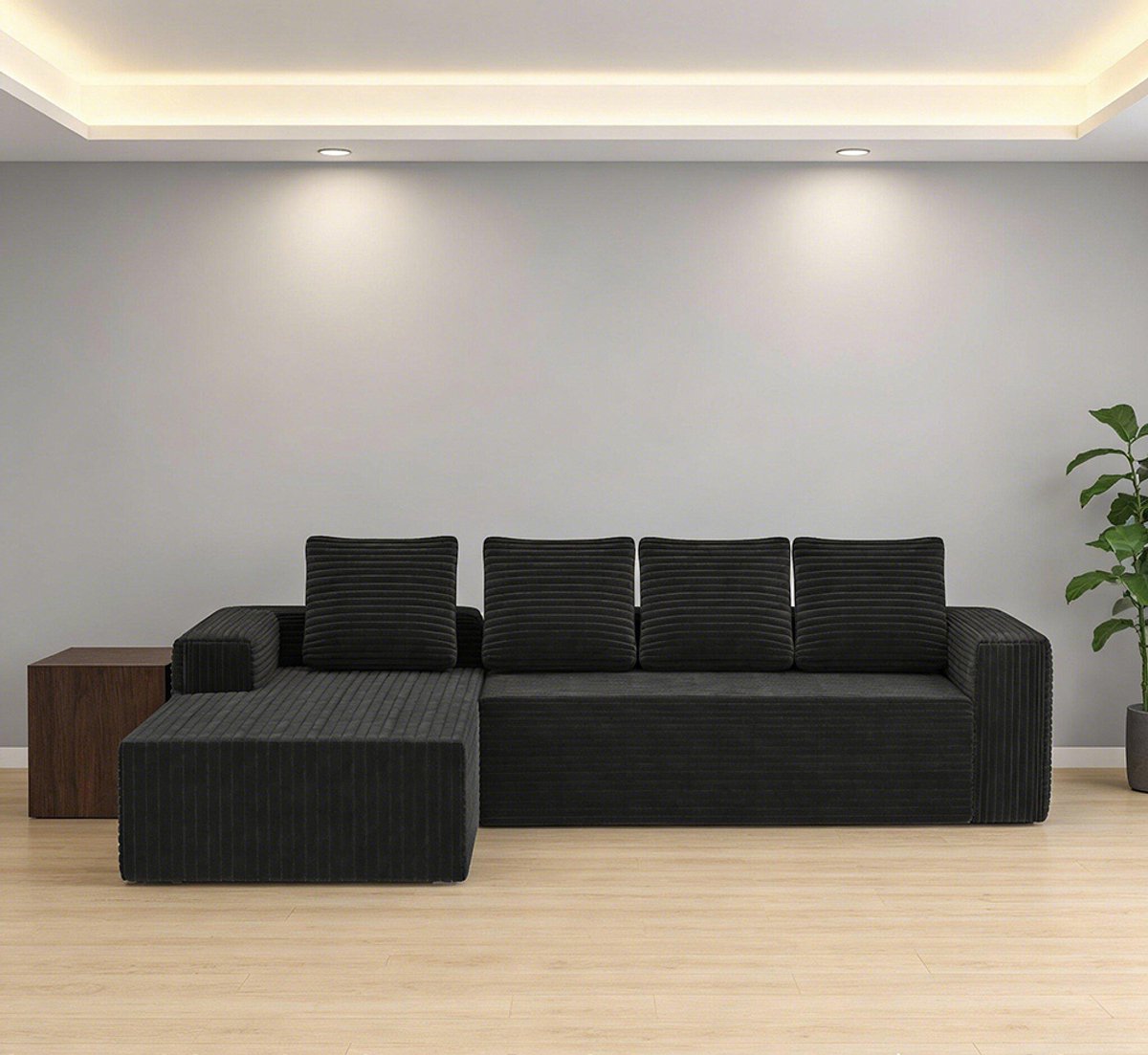 KOMHTOM Cloud hoekbank met L-vormige chaise longue, moderne modulaire bank met diepe zitting, gestoffeerde banken met chaise longue naar rechts voor woonkamer of slaapkamer, geen montage nodig, zwart (zachte corduroy stof)