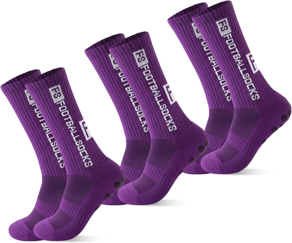 Set van 3 paar paarse antislip sportsokken, geschikt voor voetbal, basketbal en hardlopen, maat 39-46.