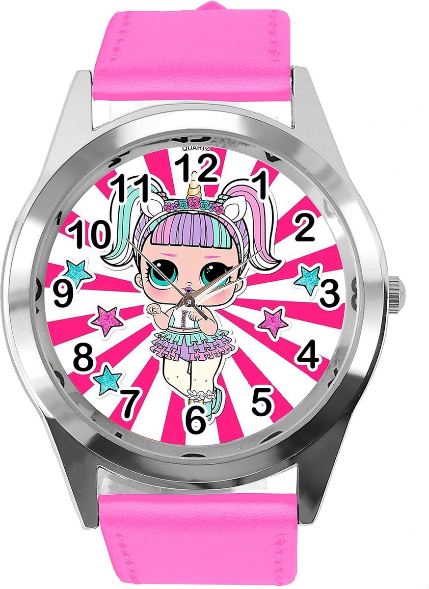 Ronde Roze Leren Horloge voor Meisjes met Stijlvolle Band