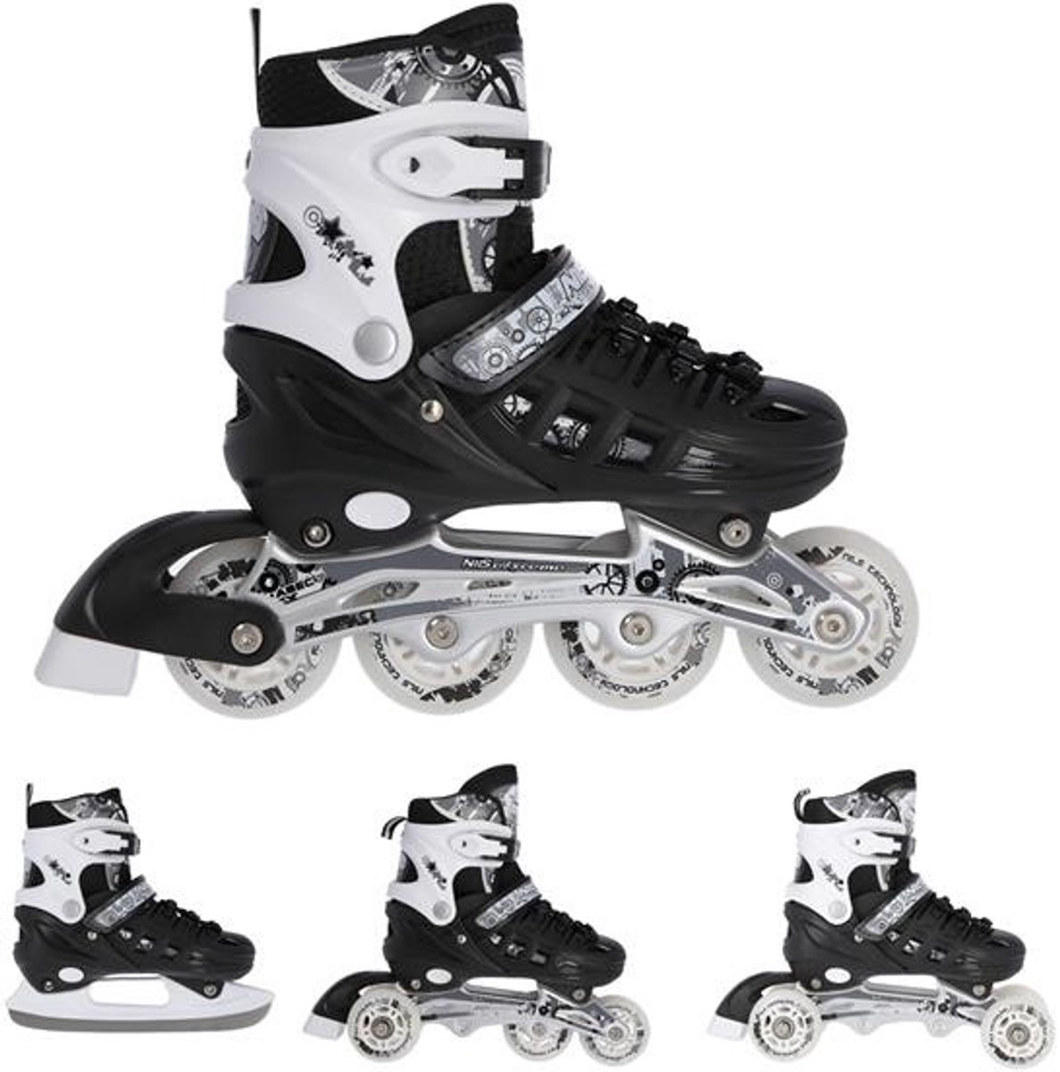 Nils Extreme NH10905 Inlineskates 4-in-1 Configuratie – Verstelbaar Zwart