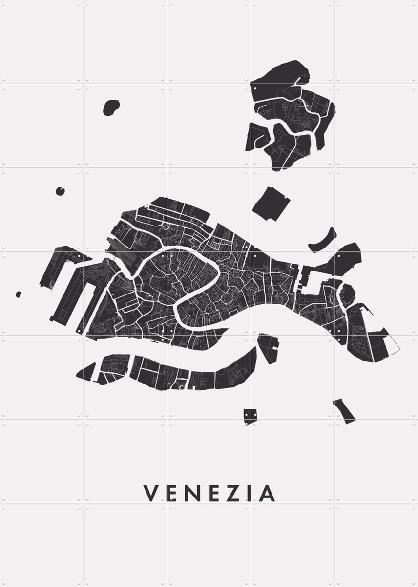 IXXI Venezia City Map, Kunst in Kaart - 100 x 140 cm - Gratis ophangtool - Grote wanddecoratie en posters - Grafisch Ontwerp, Minimalisme